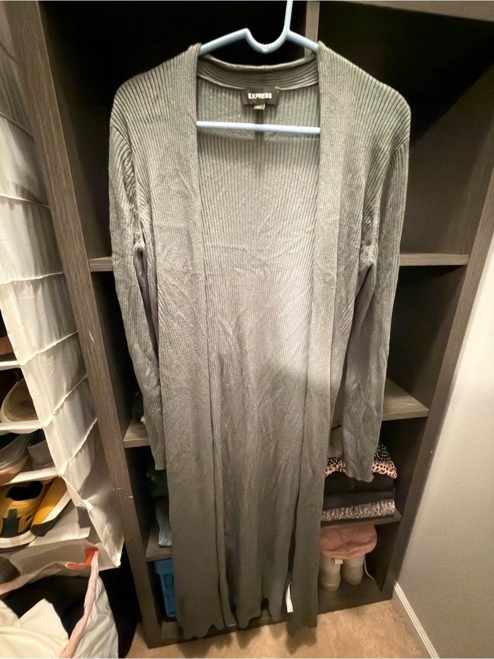 Express Women's Long Open-Front Green Cardigan Sweater